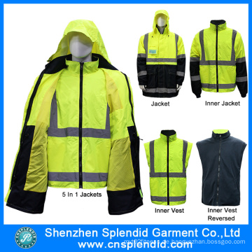 Hi Vis Sicherheit 5 in 1 Jacke mit 3m reflektierendem Tape